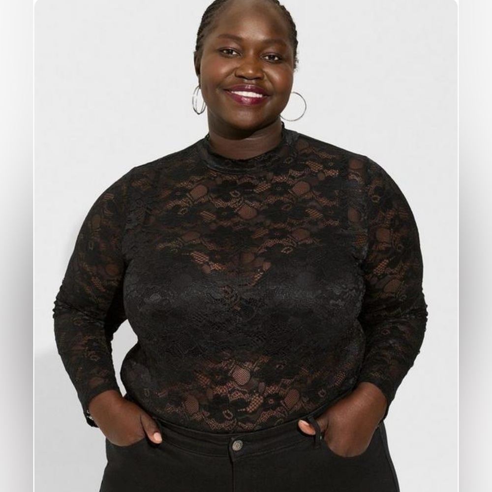 Torrid Sheer Stretch Lace Mock Neck Long Sleeve Top